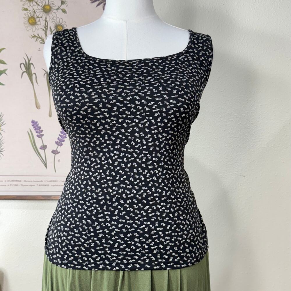 Vtg 90s Y2k Floral Tulip Sleeveless Top Whimsigoth Romantic Goth Dark Fairy XL